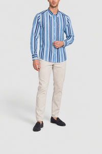 Wide-striped linen shirt - Blue