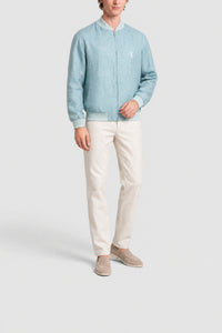 Bomber à effet chiné à logo en lin - Bleu