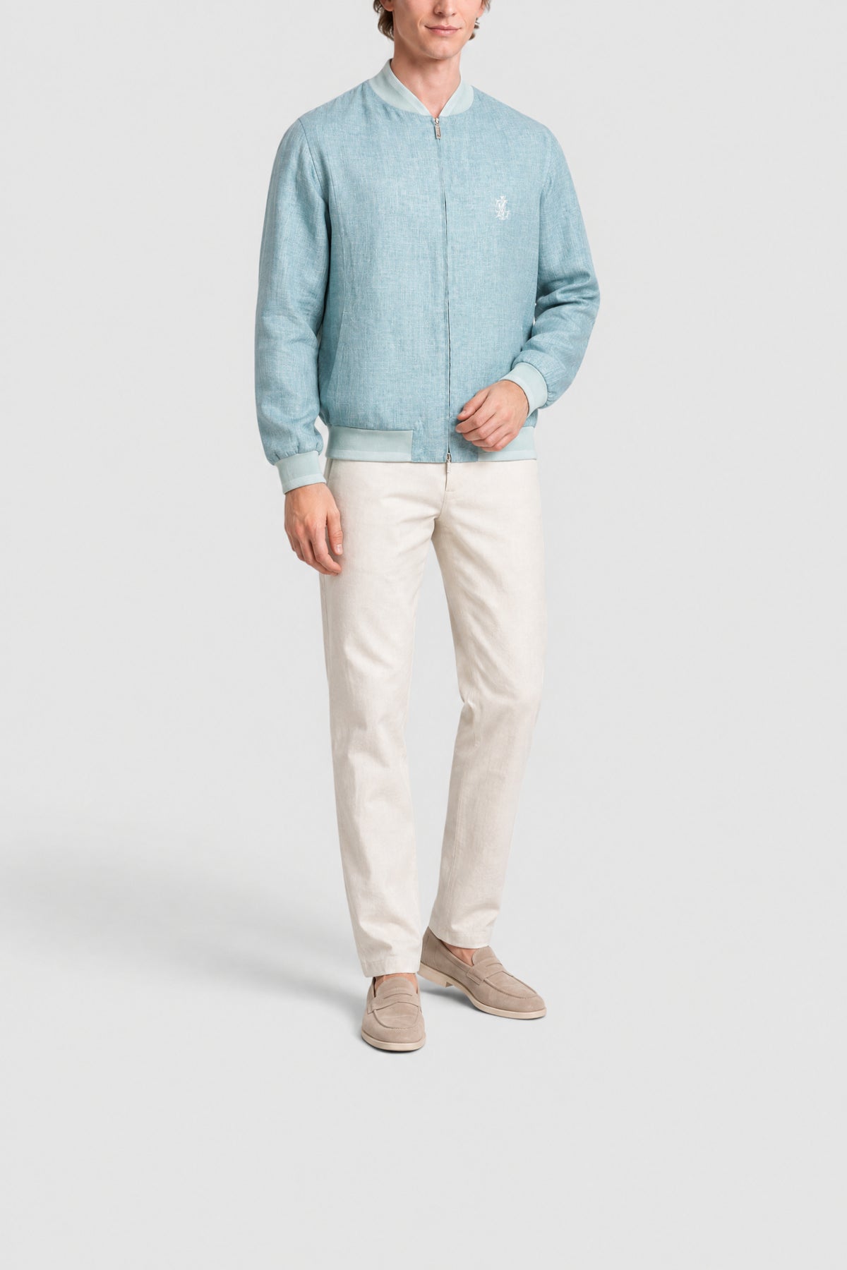 Bomber à effet chiné à logo en lin - Bleu
