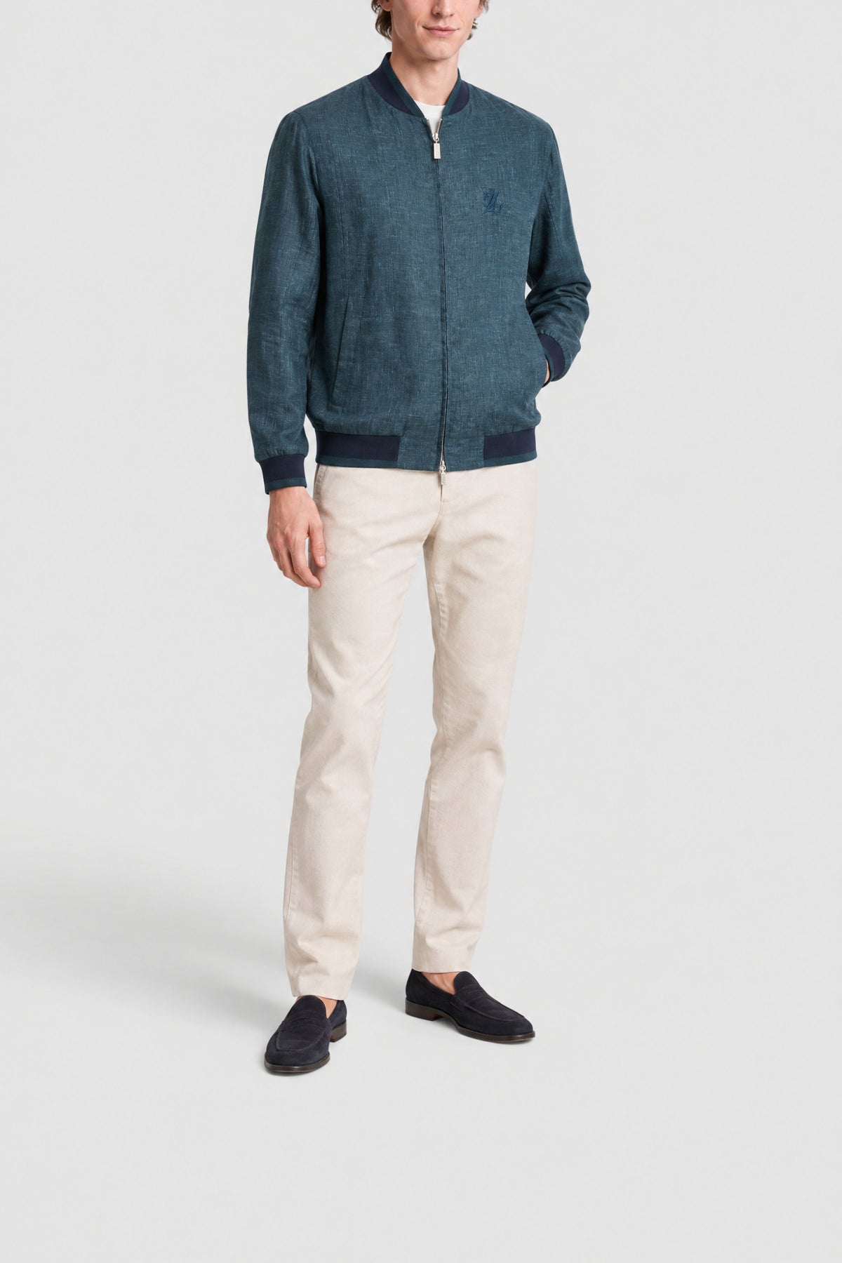 Bomber chiné en lin - Bleu