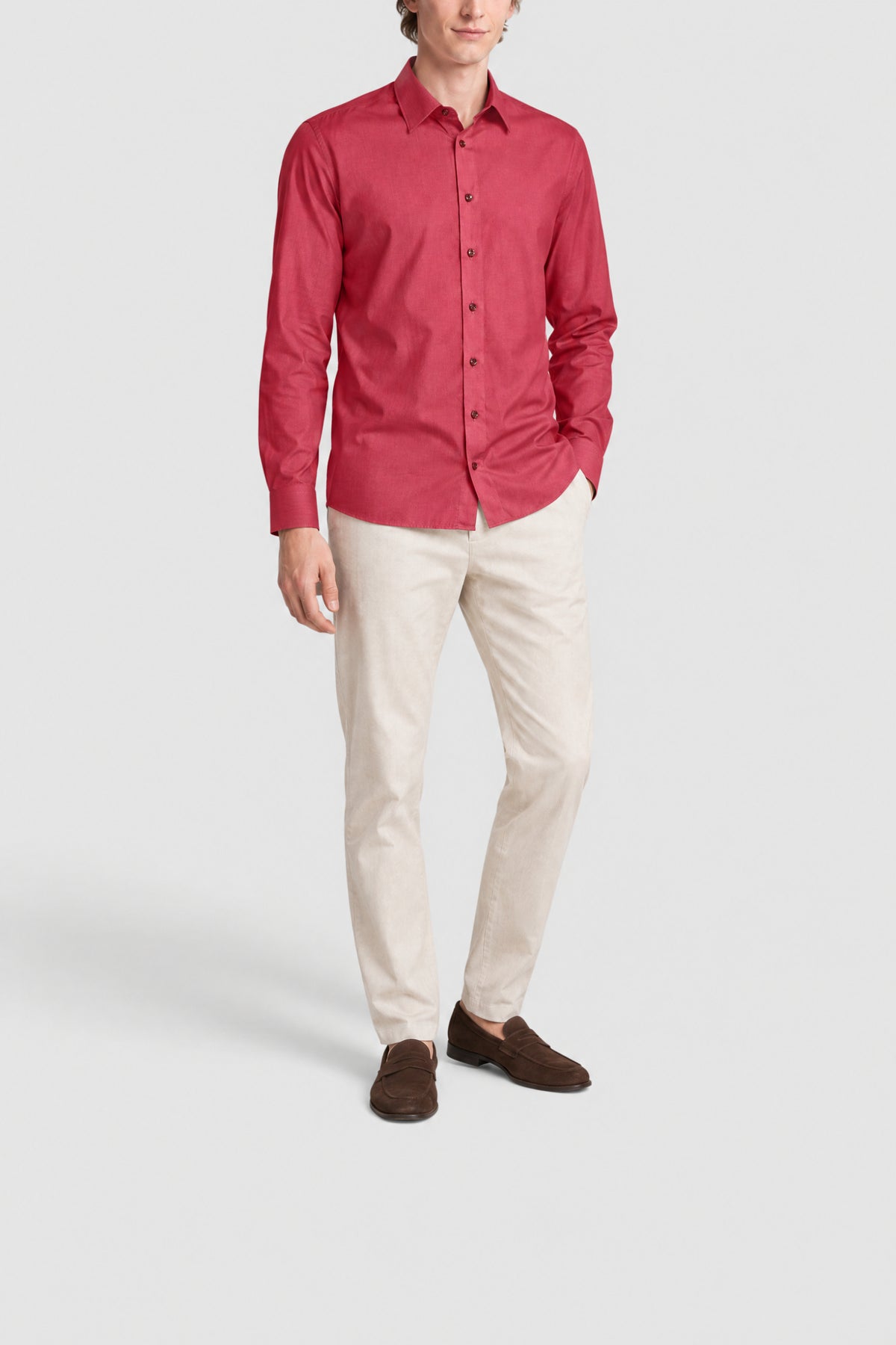 Chemise à texture quadrillée en lin - Red