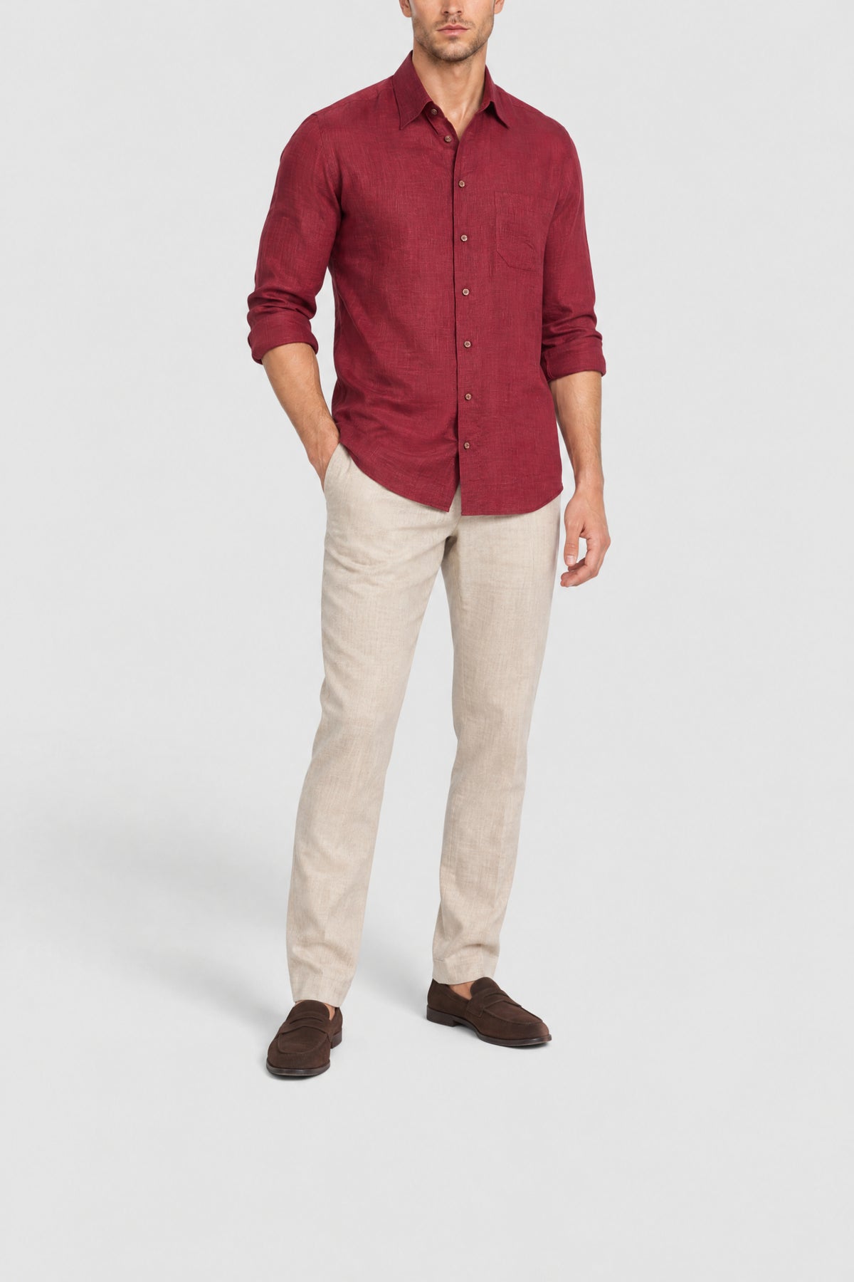 Checked linen shirt - Red