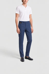 Pantalon de tailleur boutonné en laine - Bleu