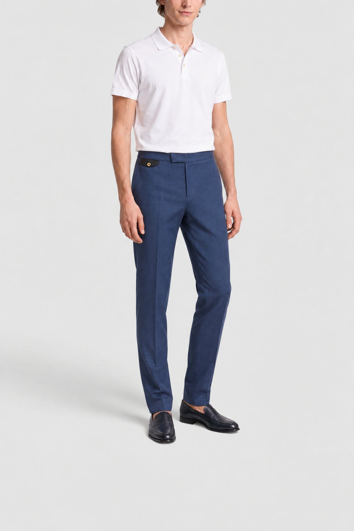 Pantalon de tailleur boutonné en laine - Bleu