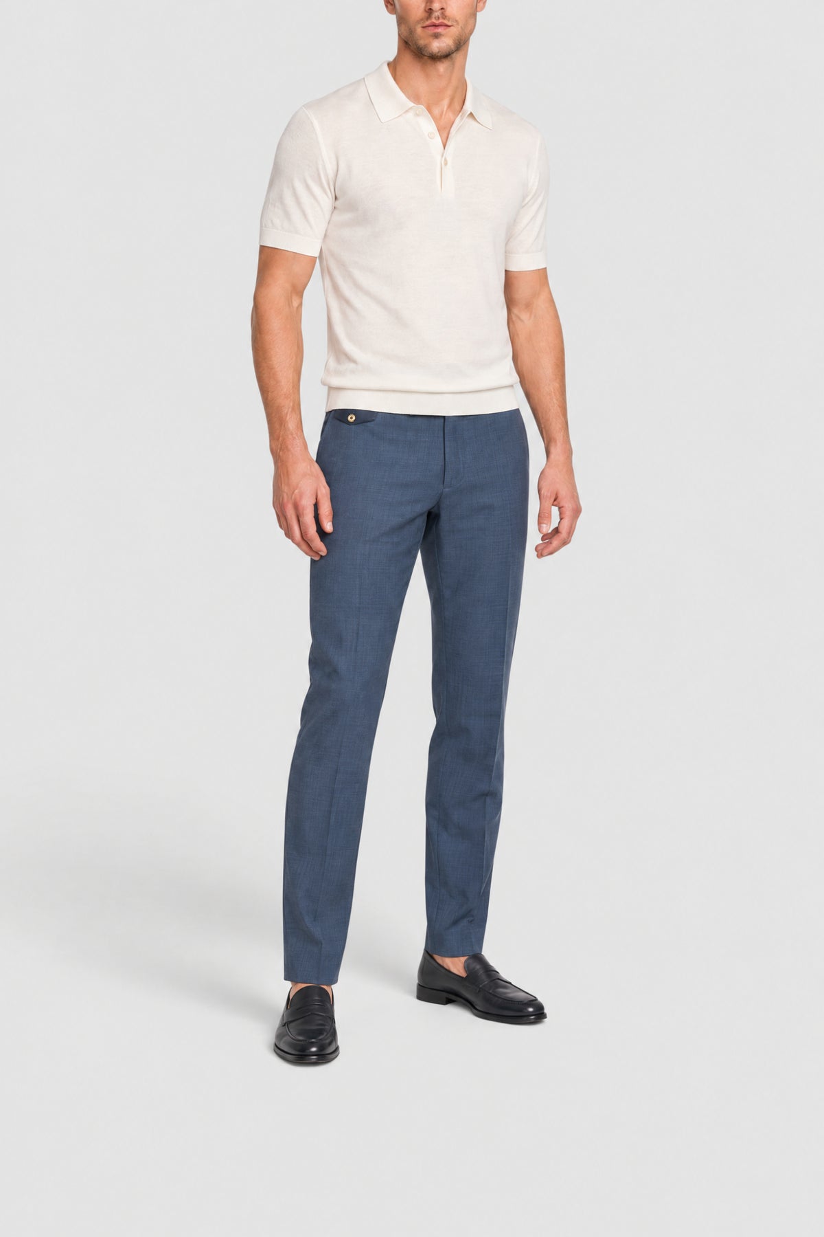 Pantalon de tailleur boutonné en laine - Bleu
