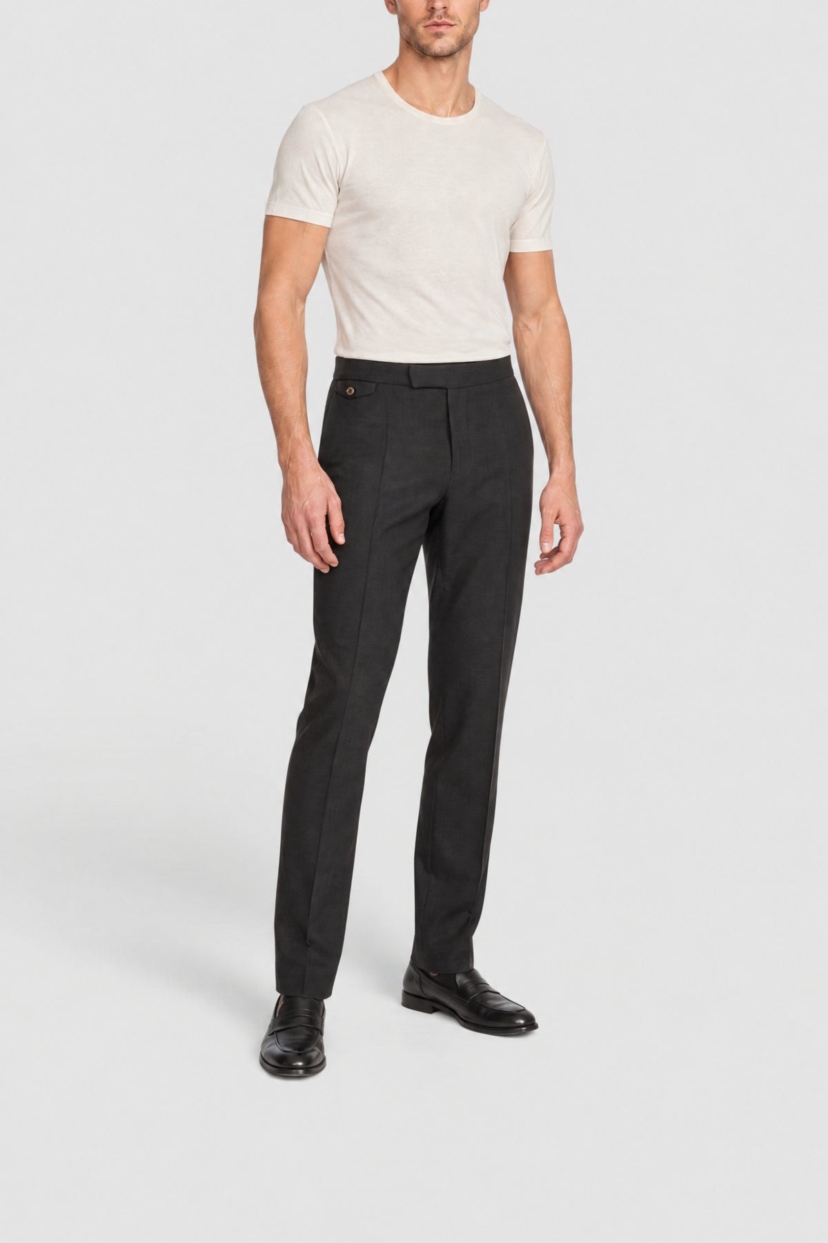 Pantalon de tailleur boutonné en laine - Noir