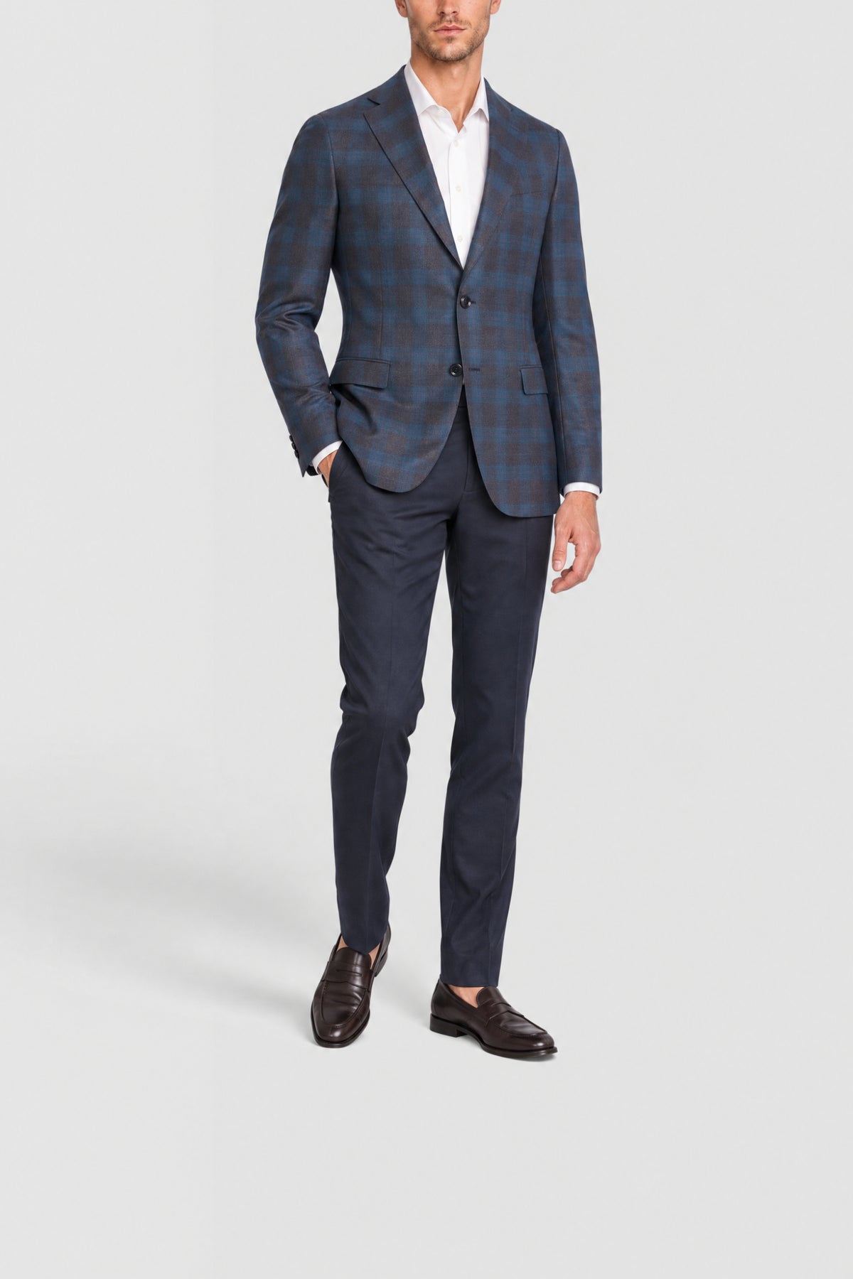Veste de costume à carreaux en laine - Bleu