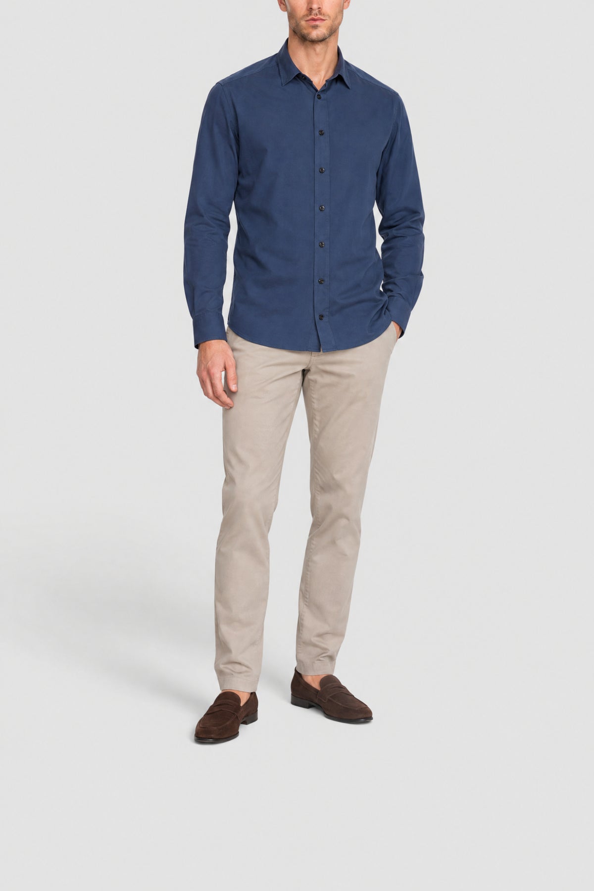 Shirt with metal placket and topstitching - Blue
