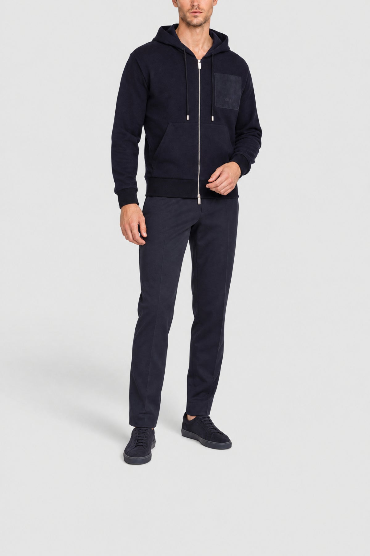 Sweat à capuche zippé et à poche - Blue Navy