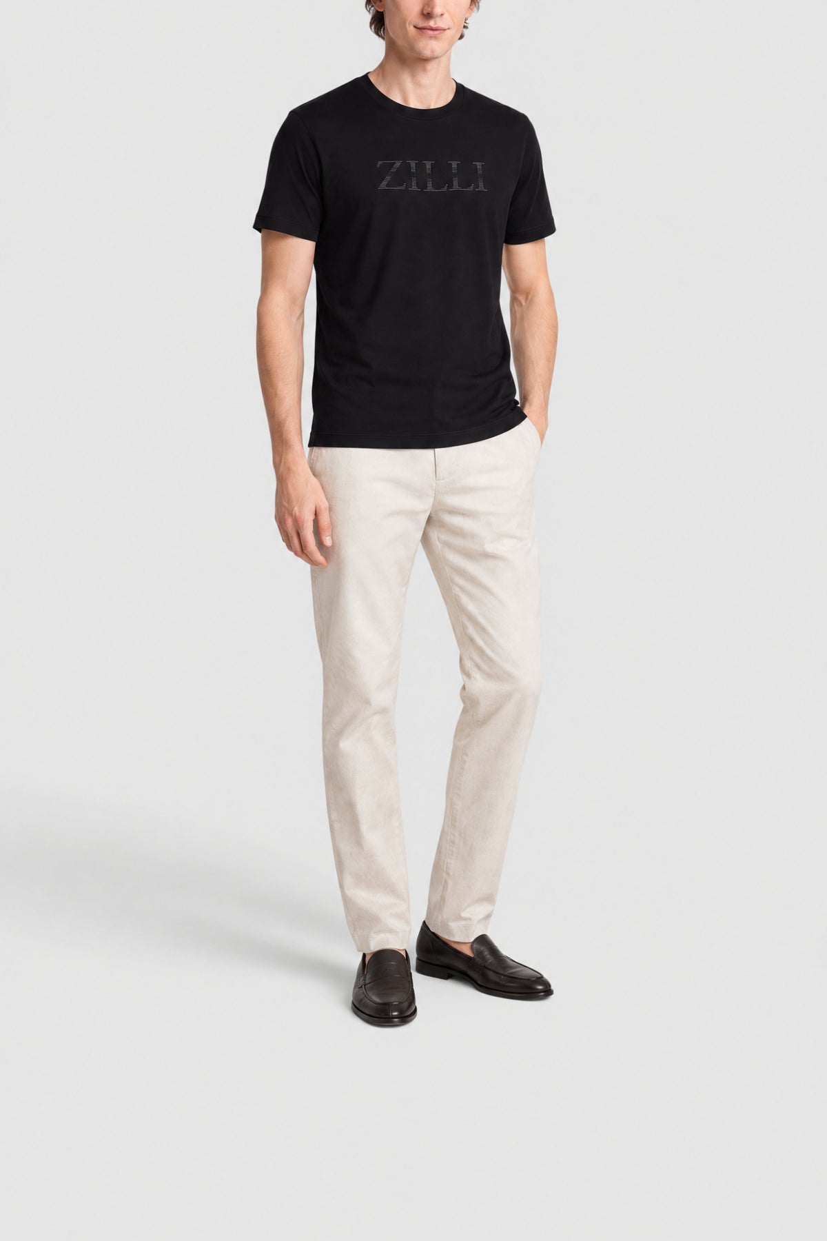 T-shirt with embroidered logo and design - Black