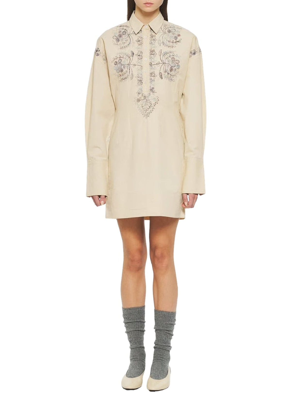 Robe courte brodée Ziggy - Cream