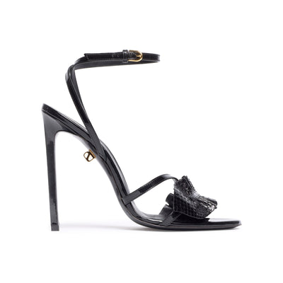 Almudena 95 heeled sandals in exotic leather - Black