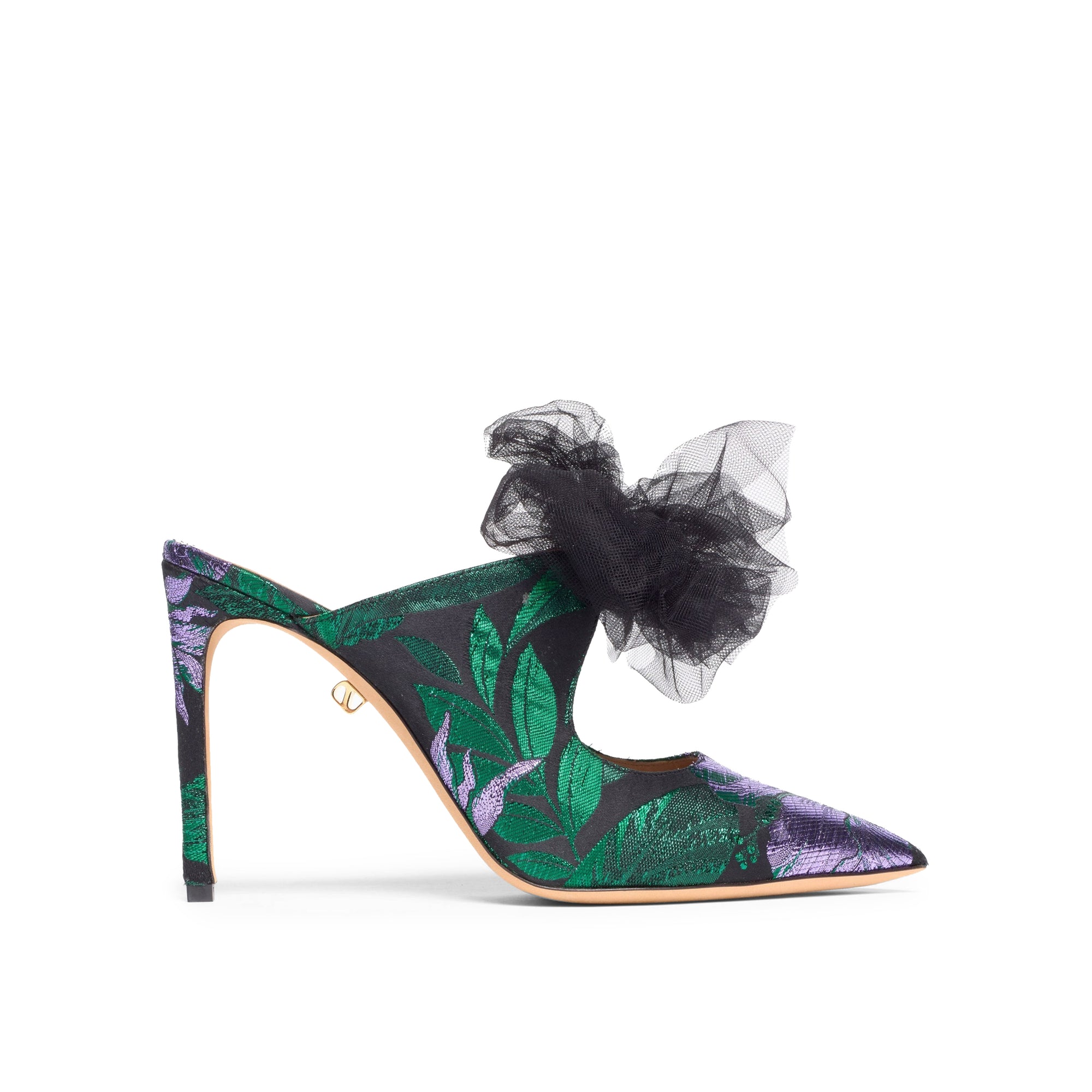 Ana 95 heeled mules in jacquard - Green