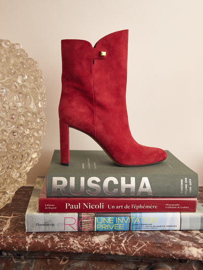 Gabriella 90 heeled boots in calfhair - Raspberry