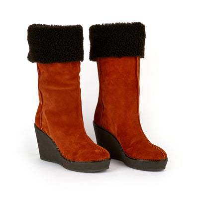 Camilla 100 wedge heel ankle boots in calfhair - Terracotta