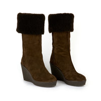 Camilla 100 wedge heel ankle boots in calfhair - Dark tank