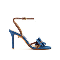 Almudena 90 heeled sandals in leather & denim - Denim