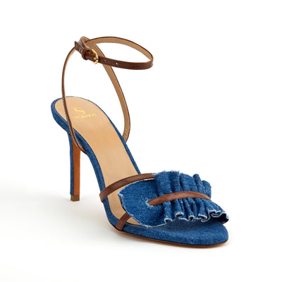 Almudena 90 heeled sandals in leather & denim - Denim