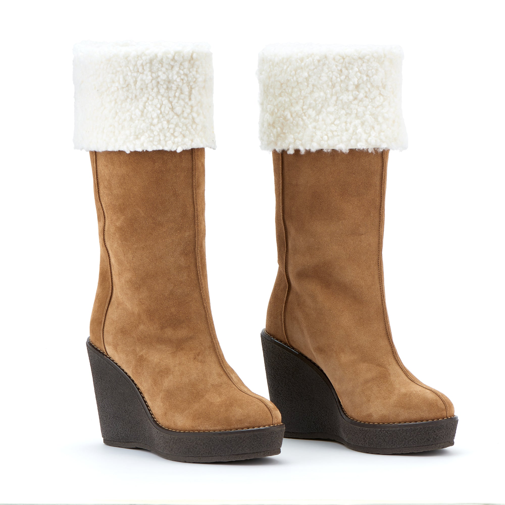 Camilla 100 wedge heel ankle boots in calfhair - Sand