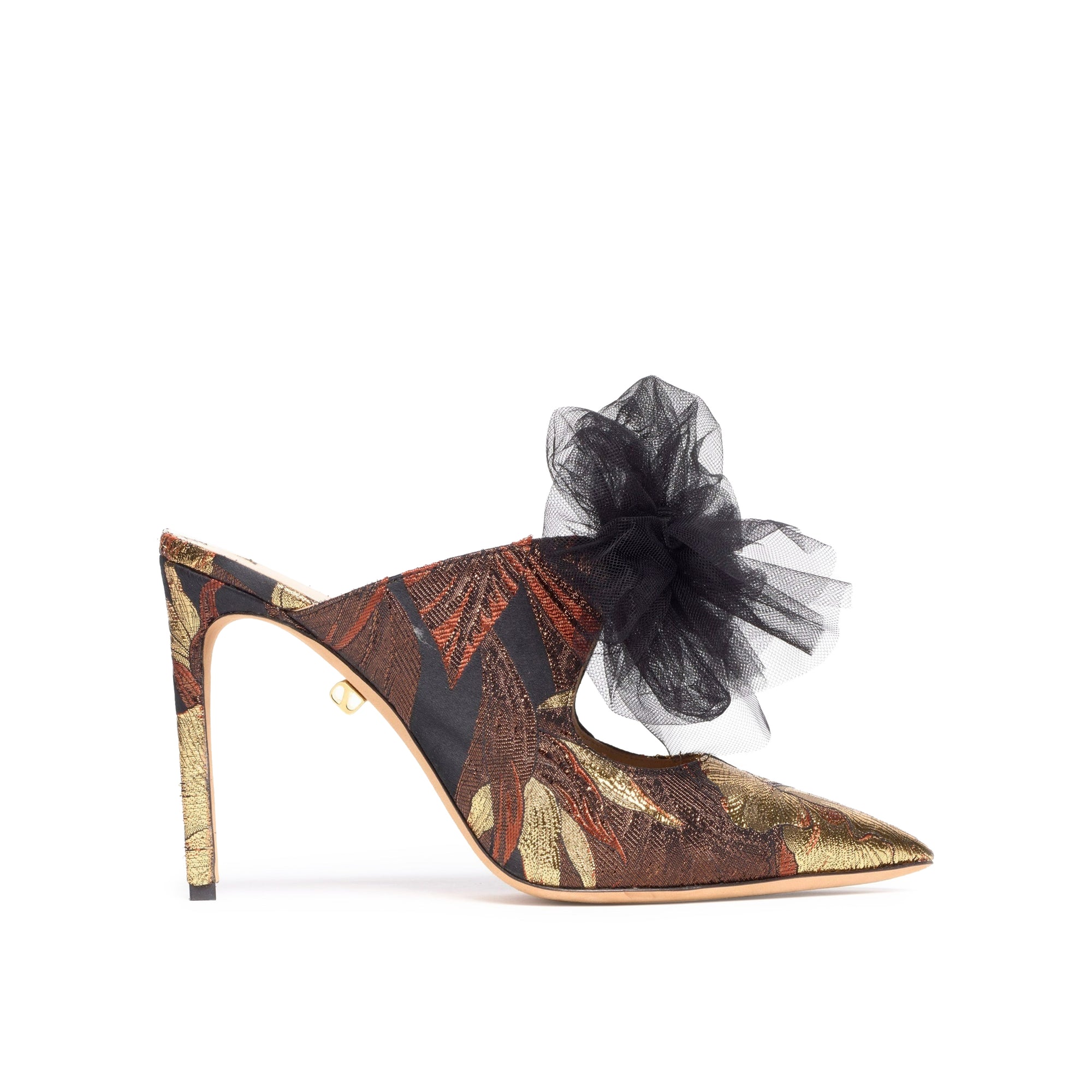 Ana 95 heeled mules in Jacquard - Gold Multicolor