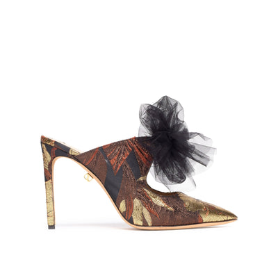 Ana 95 heeled mules in Jacquard - Gold Multicolor