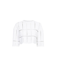 BLANC MAILLE PULL COURT RAPHIA GEOMETRIQUE