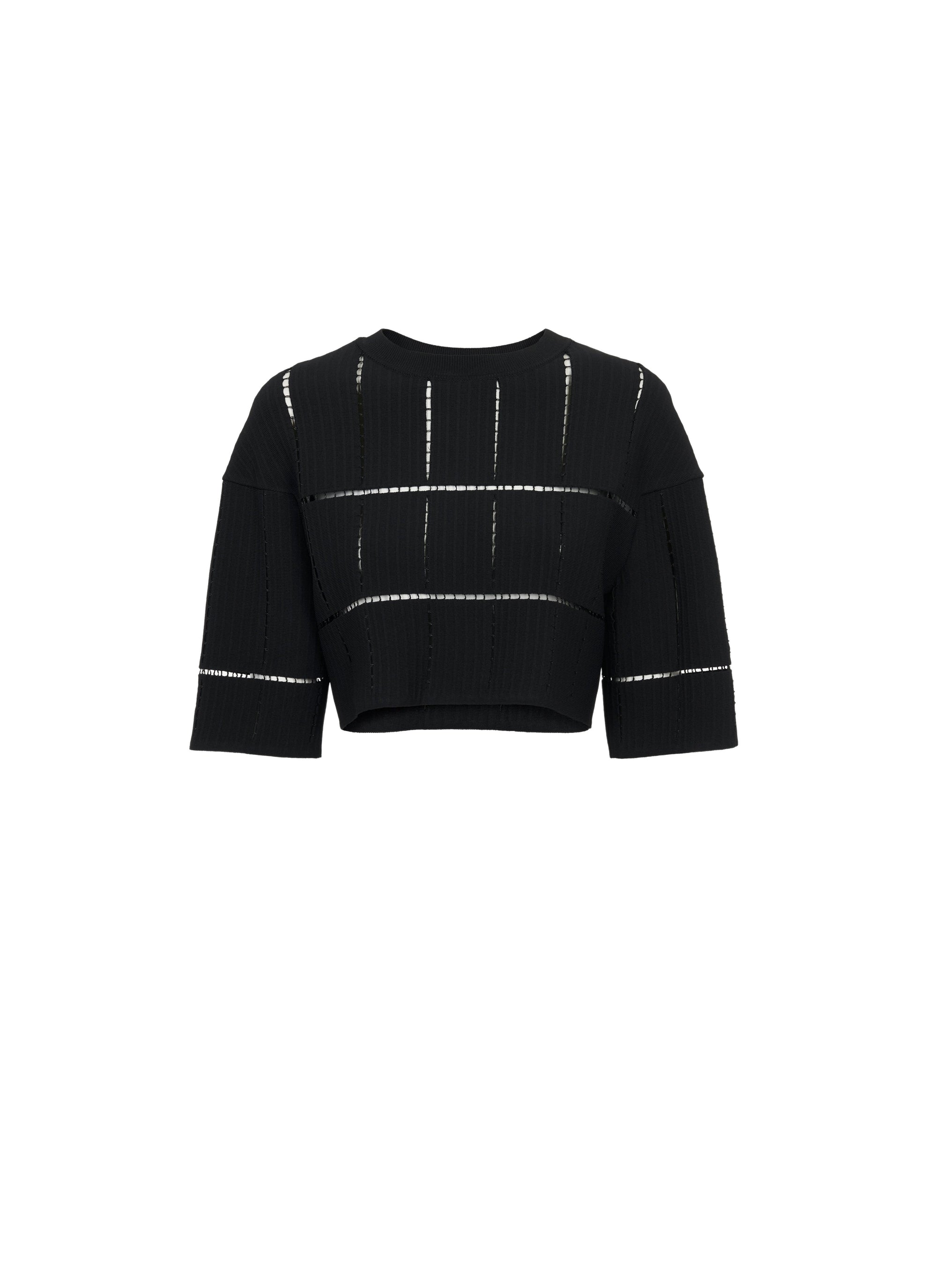 NOIR MAILLE PULL COURT RAPHIA GEOMETRIQUE