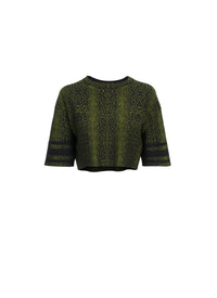 NOIR/VERT MAILLE PULL COURT MAILLE ANIMALIER