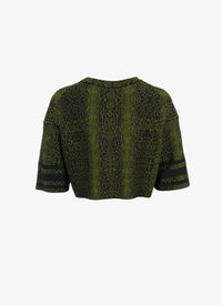 NOIR/VERT MAILLE PULL COURT MAILLE ANIMALIER