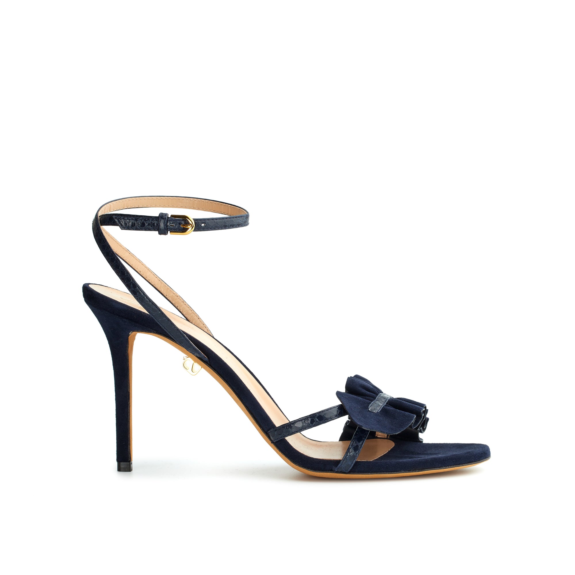 Almudena 90 heeled sandals in exotic leather - Navy
