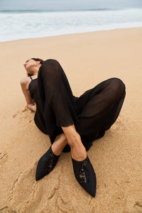 BLACK ROCIO Ballerines & Moccassins en satin & raffia